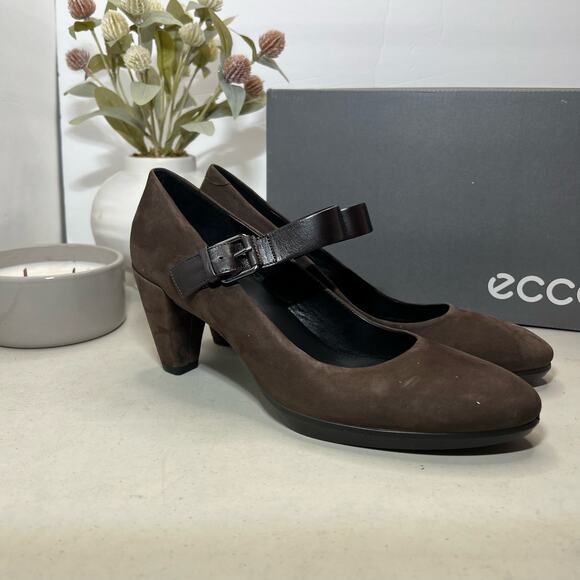 Ecco Shape 55 Plateau Mary Jane Suede Heels Coffee Brown Women's 40/9-9.5 NWB - Picture 1 of 9